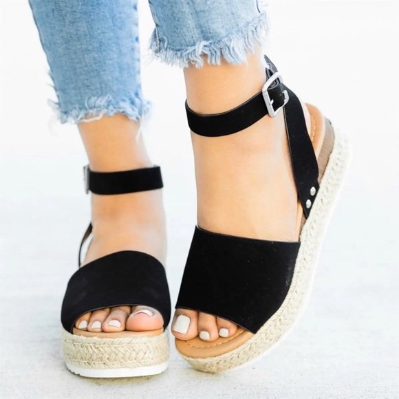 Espadrille Wedge Sandals - Black - Picture 3 of 3